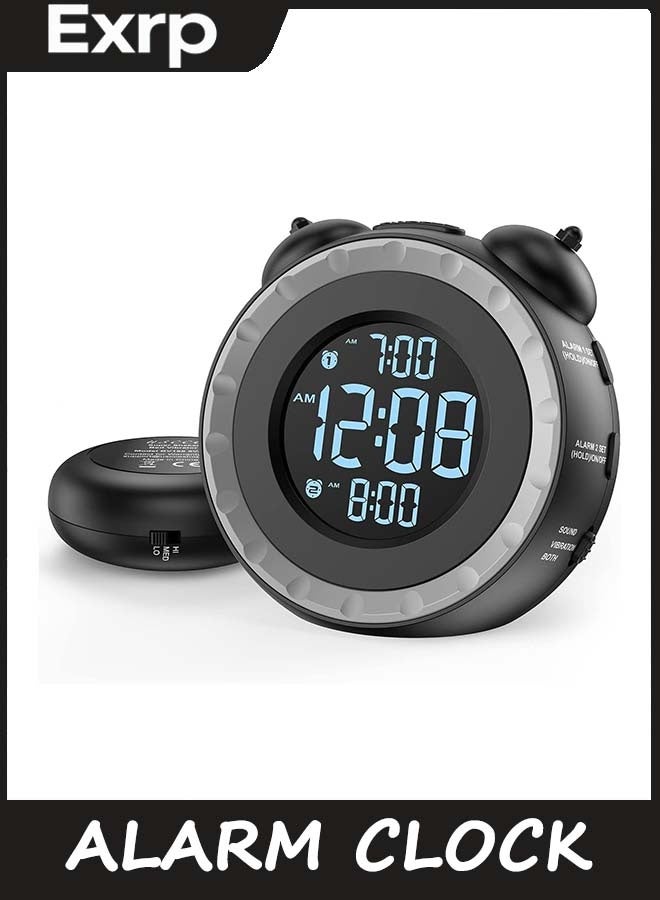 Exrp Loud Dual Alarm Clock with Bed Shaker - 0-100% Dimmer, Vibrating Alarm Clock for Heavy Sleepers or Hearing Impaired, Easy to Set, USB Charging Port, Snooze, Battery Backup - Image 1