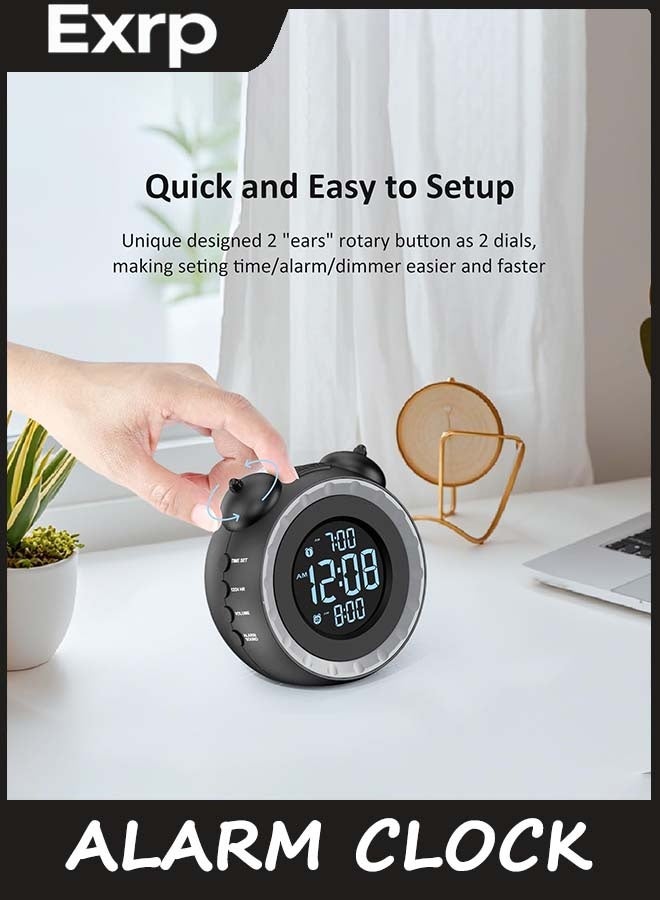 Exrp Loud Dual Alarm Clock with Bed Shaker - 0-100% Dimmer, Vibrating Alarm Clock for Heavy Sleepers or Hearing Impaired, Easy to Set, USB Charging Port, Snooze, Battery Backup - Image 2