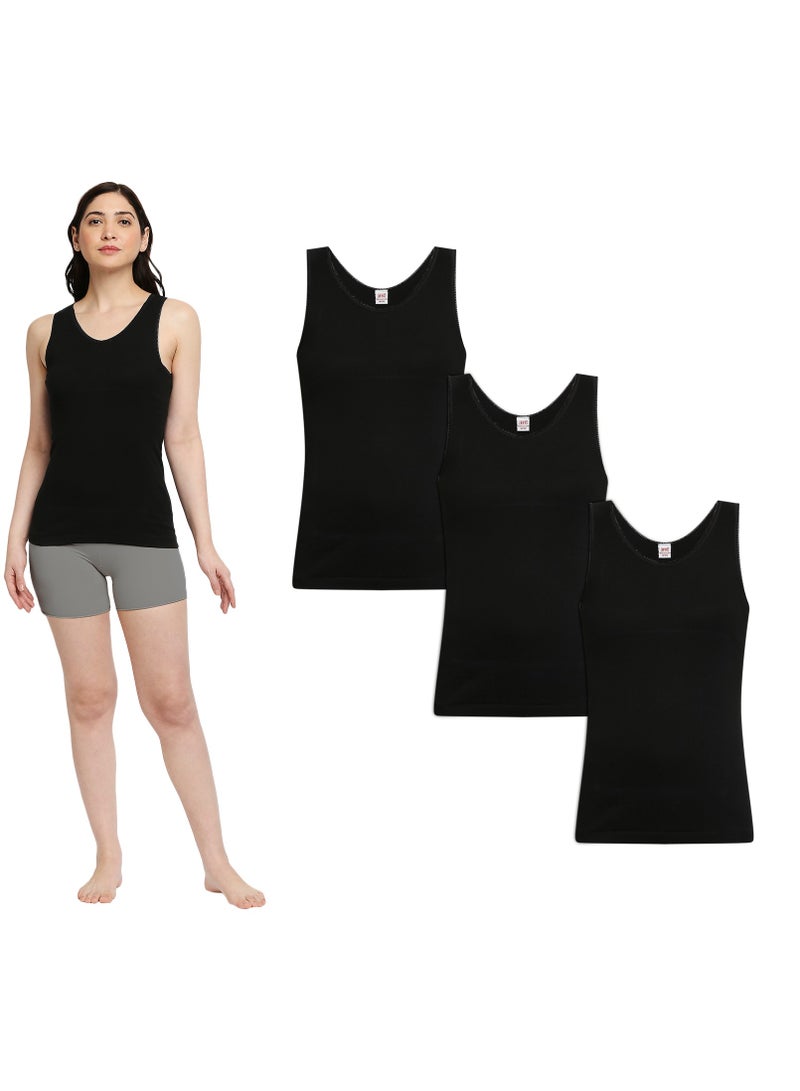 BYC WOMEN'S COTTON VEST (PACK OF 3) - BLACK  - Image 1