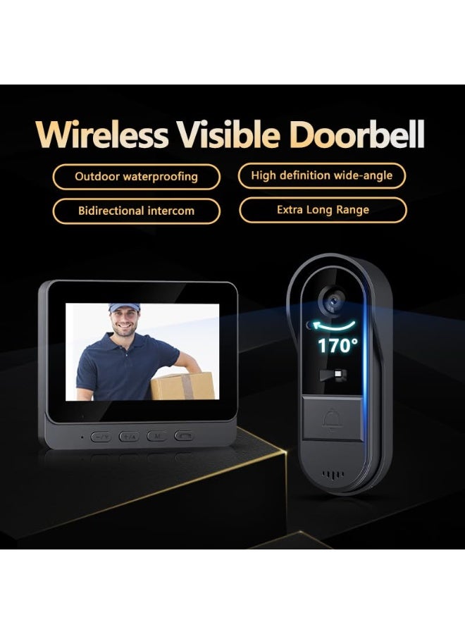 WALALLA Wireless Doorbell Camera 1080P, Waterproof Video Door Bell with Monitor Screen, Free Local Storage, No WiFi App or Subscription Needed, Two Way Audio, 170° Wide Angle and Night Vision - Image 2