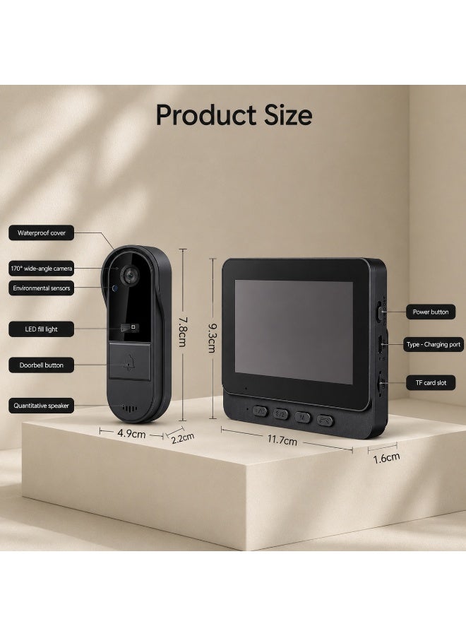 WALALLA Wireless Doorbell Camera 1080P, Waterproof Video Door Bell with Monitor Screen, Free Local Storage, No WiFi App or Subscription Needed, Two Way Audio, 170° Wide Angle and Night Vision - Image 3
