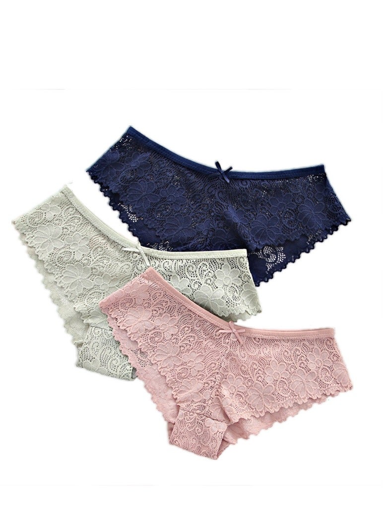 3Pcs Women Lace Mid Rise Brief Underwear Breathable Scallop Trim Panties  - Image 1