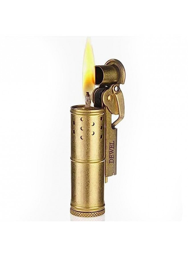 DEWEL Wheel Kerosene Lighter,Trench Lighter Vintage Fine Copper Windproof Creative Personality Brass Lighter For Collection/Decorative/Gift/Present(Copper) - Image 1