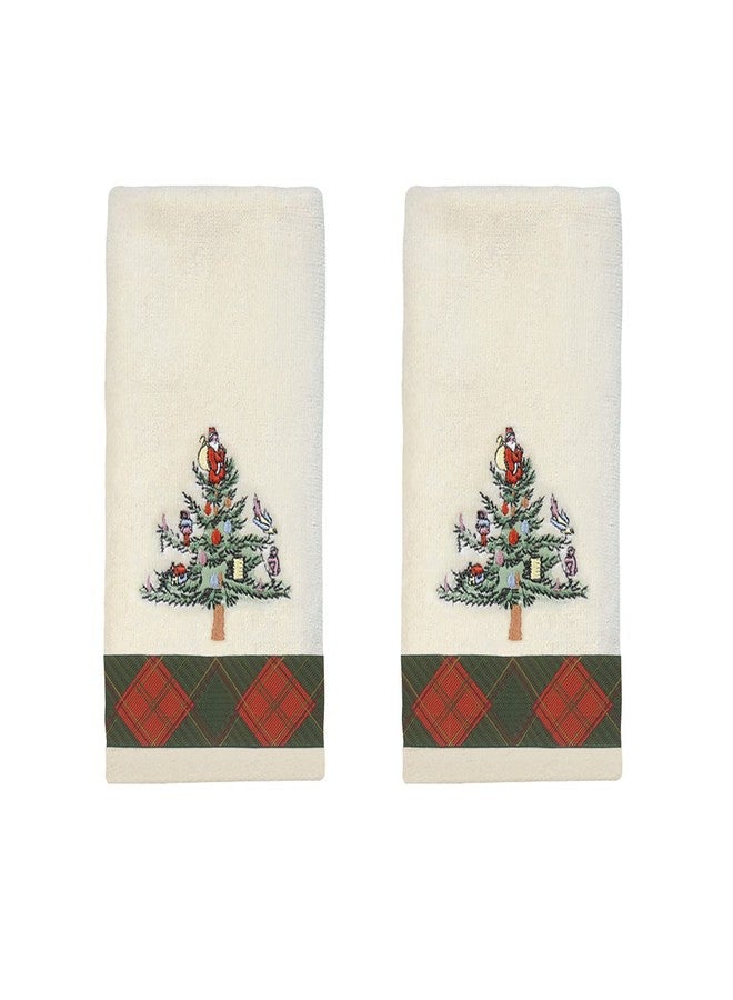 Spode - Fingertip Towels, Soft & Absorbent Cotton, Set of 2 Christmas Tree Tartan Collection - Image 1