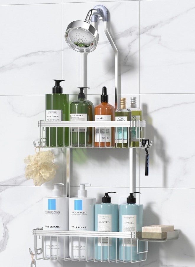 YASONIC Shower Caddy Hanging, Never Rust Shower Organizer Hanging, Aluminum Shower Racks for Inside Shower with Hooks for Razor, Bathroom Organizers and Storage with Soap Holder, Bright Silver - Image 1