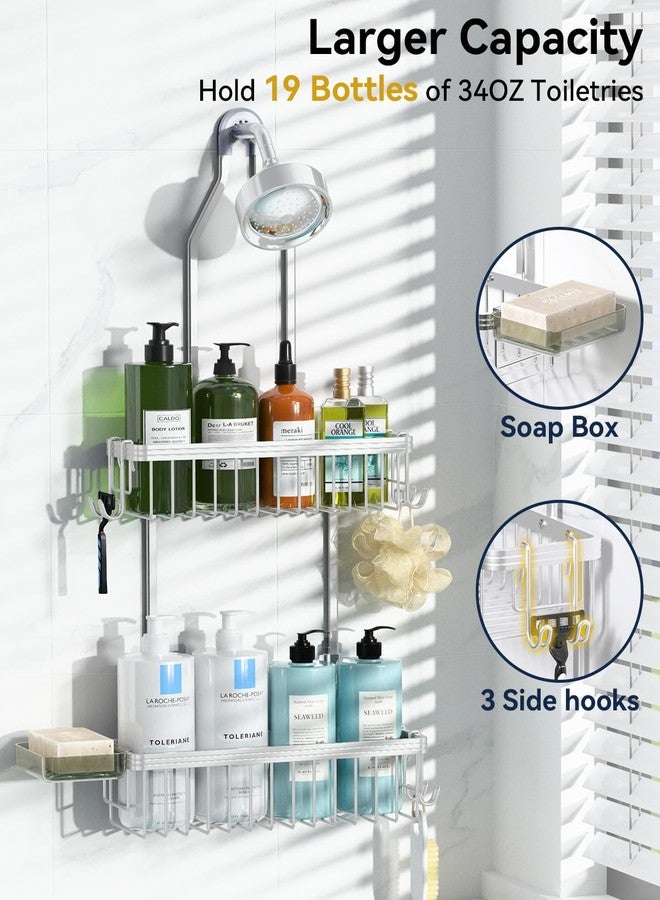YASONIC Shower Caddy Hanging, Never Rust Shower Organizer Hanging, Aluminum Shower Racks for Inside Shower with Hooks for Razor, Bathroom Organizers and Storage with Soap Holder, Bright Silver - Image 3