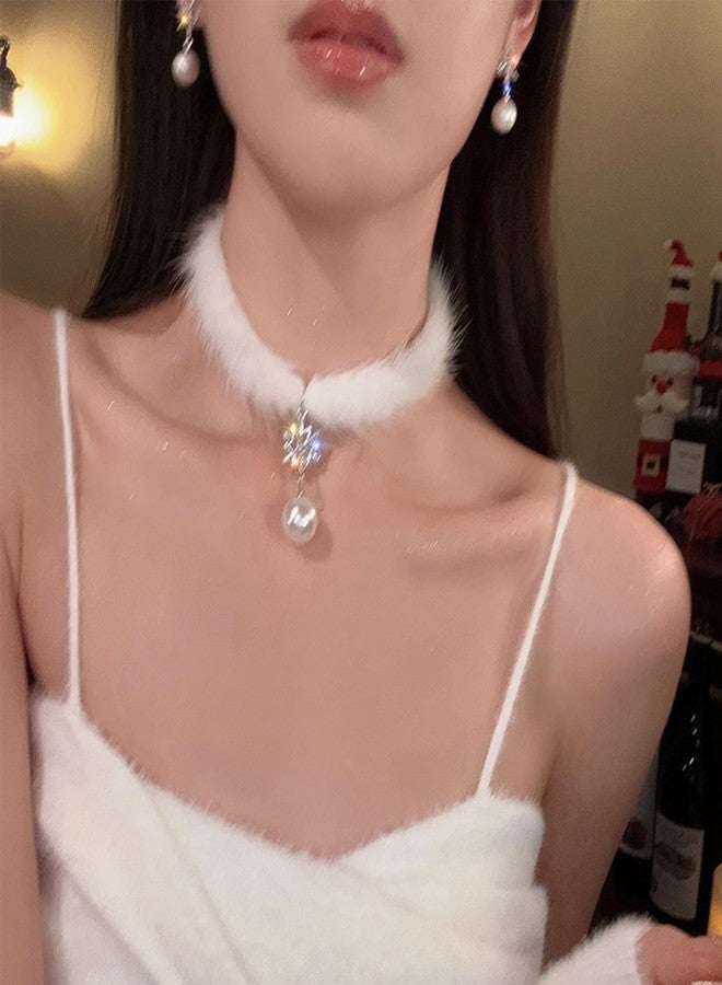MIFYNN Snowflake Choker Necklace for Women Christmas Necklace Fluffy Pom Pom Necklace Snowflake Pearl Pendant Necklace Winter Christmas Jewelry - Image 4