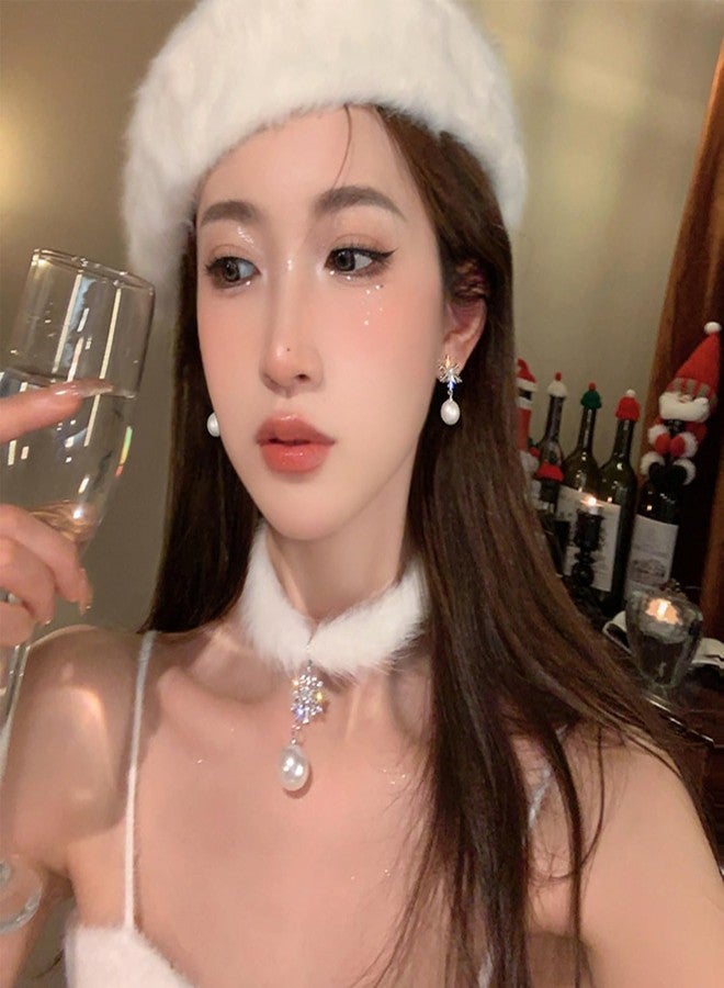 MIFYNN Snowflake Choker Necklace for Women Christmas Necklace Fluffy Pom Pom Necklace Snowflake Pearl Pendant Necklace Winter Christmas Jewelry - Image 5