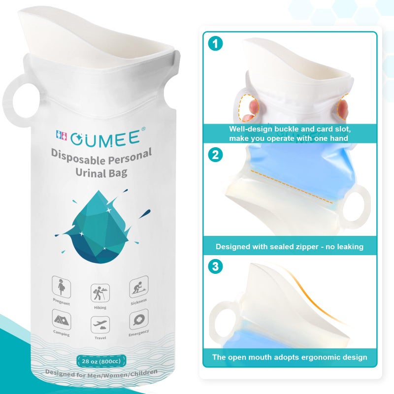OUMEE 800ML Emergency Disposable Urinal Bags, 8/12/20/23/28 Pcs Camping Pee Bags Unisex Urine Bag Vomit Bag for Travel Traffic Jam Portable Toilet Bag for Men Women (20) - Image 4