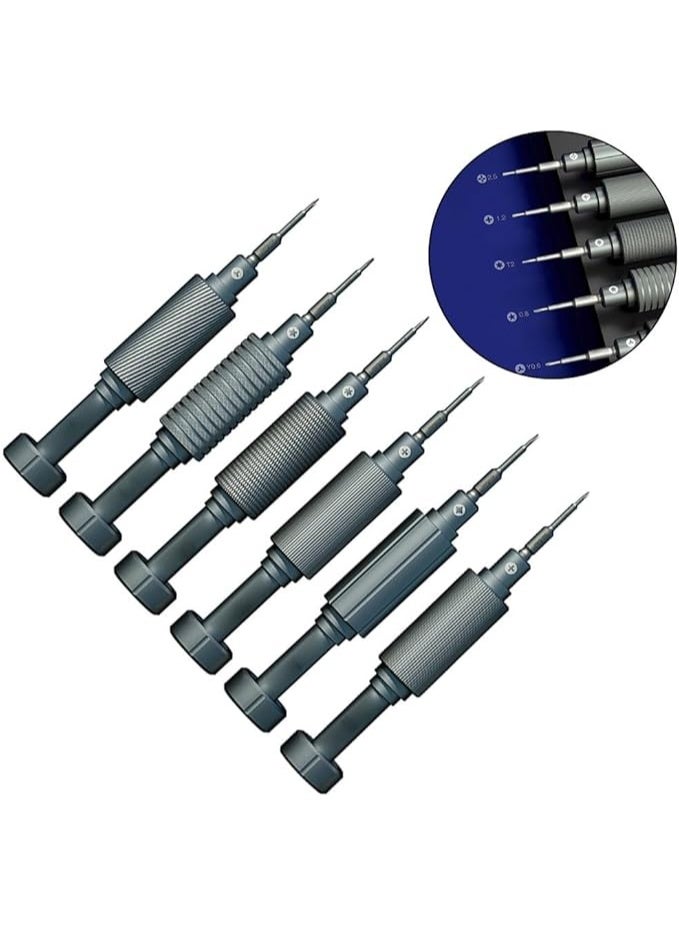 Upgraded smartphone precision repair kit: 6-piece multi-functional screwdriver set, covering Phillips/pentagonal/Y-type/hexagonal screwdrivers, specifically designed for disassembling and repairing phone screens and motherboards.