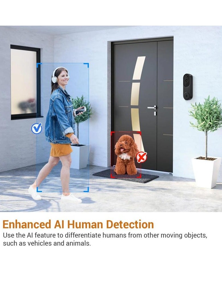 Wireless 1080p Video Doorbell Camera, AI Human Detection, Live View, 2-Way Audio Included Chime, 2.4G Wi-Fi, Night Vision, Cloud Storage, Indoor/Outdoor Surveillance Cam - pzsku/Z7A544AFBDDDA670F35A4Z/45/_/1723913270/8723a13d-7f68-4130-abd0-a4d1f85b2e13