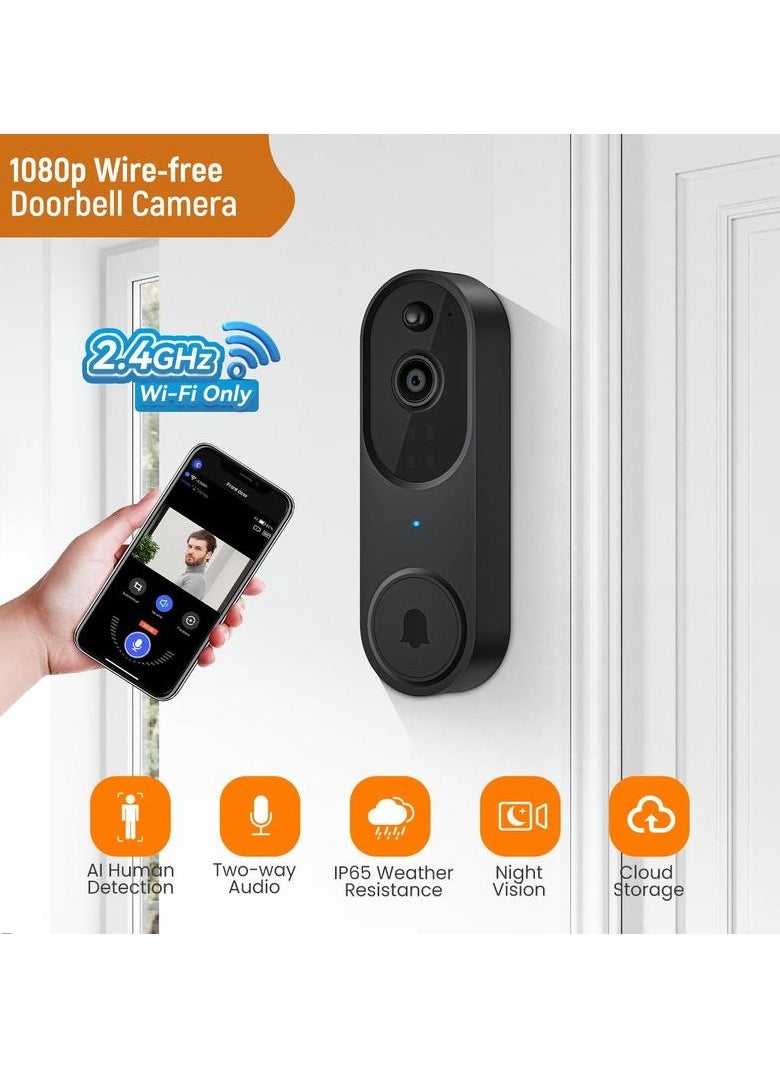 Wireless 1080p Video Doorbell Camera, AI Human Detection, Live View, 2-Way Audio Included Chime, 2.4G Wi-Fi, Night Vision, Cloud Storage, Indoor/Outdoor Surveillance Cam - pzsku/Z7A544AFBDDDA670F35A4Z/45/_/1723913300/e94ce0c3-7b92-47f6-9ed7-b79f8528eec0