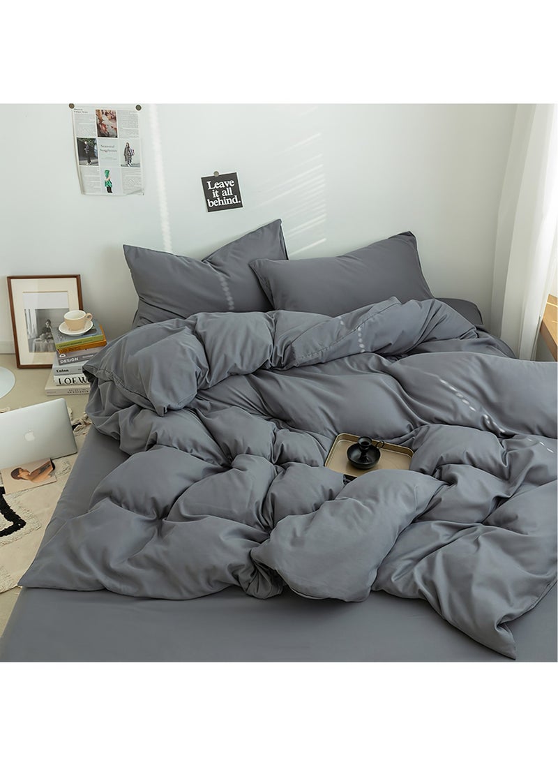 Cotton Duvet Cover Set, 4 Pieces Soft Brushed Microfiber Comforter Cover with Zipper Closure, Include 1 Duvet Cover 200x230cm 1 Flat Sheet and 2 Pillowcase, Full Size(Grey) - pzsku/Z7A545160E40E29F7A5CAZ/45/_/1718939355/3a975b1b-b37c-4d4f-91a0-82236a6af653