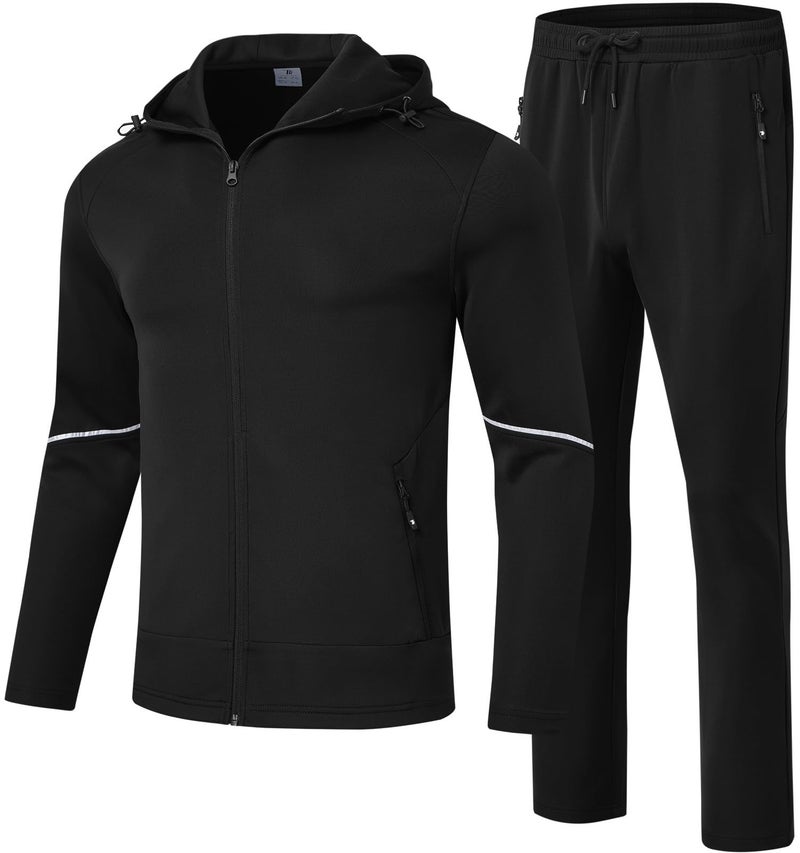 Rdruko Men's Track Sweat Suits 2 Piece Set Sweatsuits Tracksuits Jogging Workout Gym Athletic Suits with Hood(Black, US XXXL) - Image 1