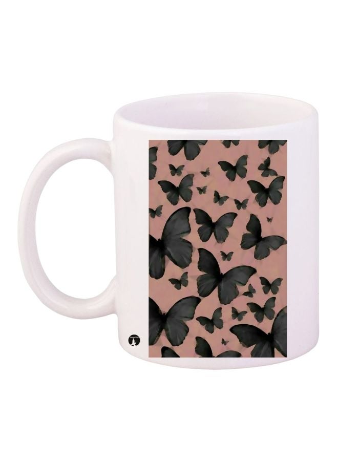 RYN Butterflies Printed Coffee Mug White/Beige/Grey 11ounce