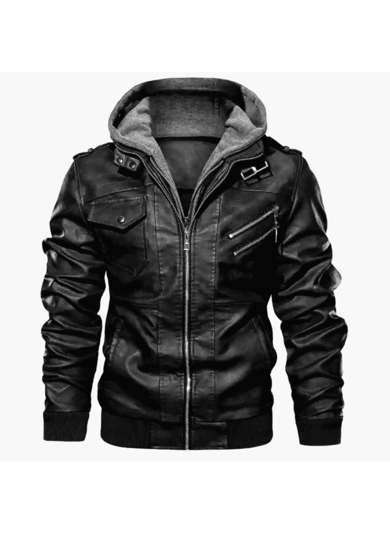 1 x 5 pcs Mens Hooded Faux Leather Jacket Autumn/winter Casual Style Youth Jacket Fashionable Explosion Style Direct Sale Manufacturer Black - pzsku/Z7A545BA9243B9475716CZ/45/_/1741688378/1ac59b4b-9318-4e48-a52f-11b02b7e3078