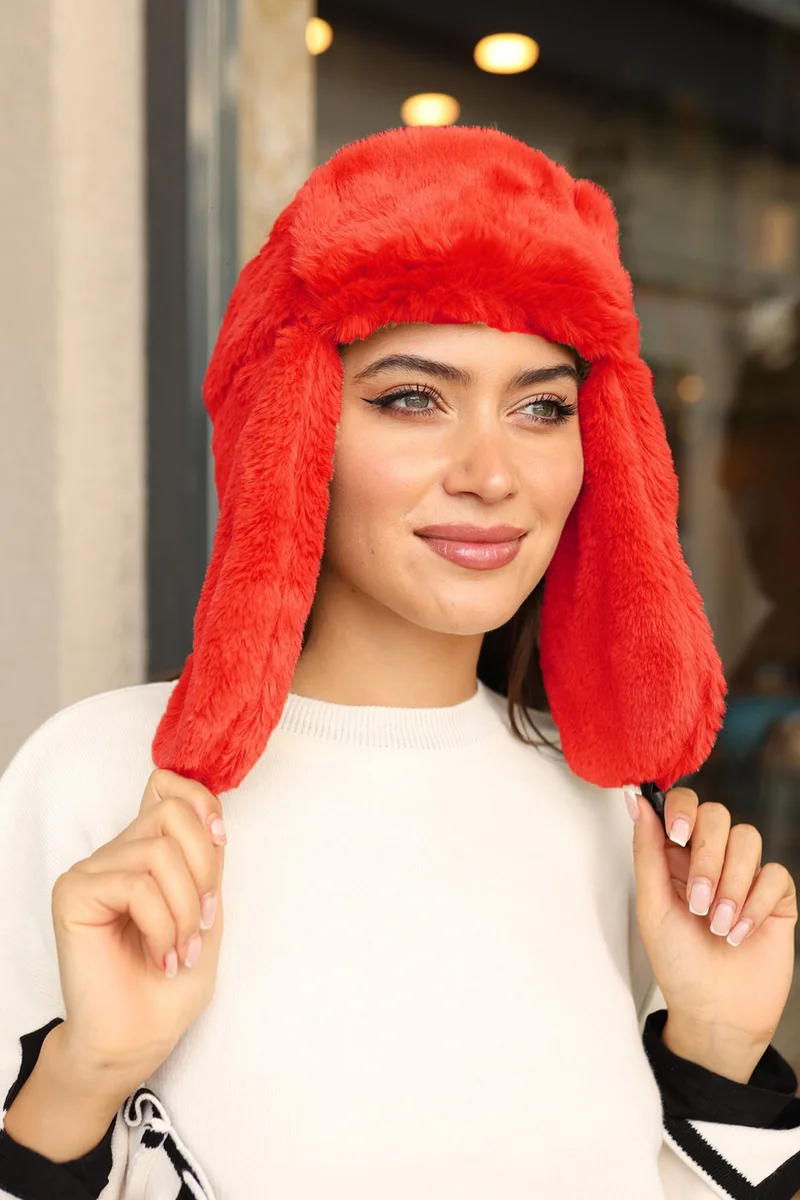 ريمسا Snapback Fur Earflap Plush Beanie Hat Rkş-03 Red