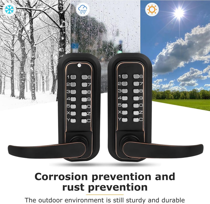 Soobool New Upgrade Double Sided Keypad Door Lock with Adjustable Deadlatch 2-3/8'' and 2-3/4'', Keyless Door Lock with Handle, Gate Lock for Outdoor Fences (Black Gold) - Image 5