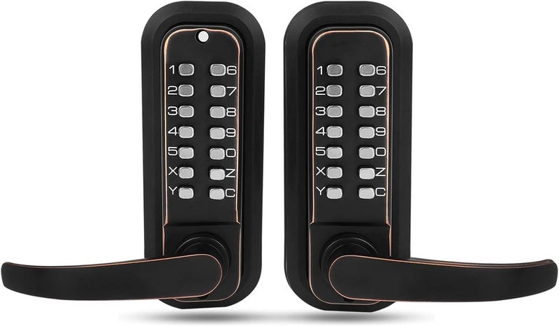 Soobool New Upgrade Double Sided Keypad Door Lock with Adjustable Deadlatch 2-3/8'' and 2-3/4'', Keyless Door Lock with Handle, Gate Lock for Outdoor Fences (Black Gold) - Image 1
