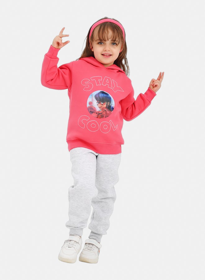 جوكي طقم بيجامه شتوي بنات مبطن فليس بطبعة الدعسوقة