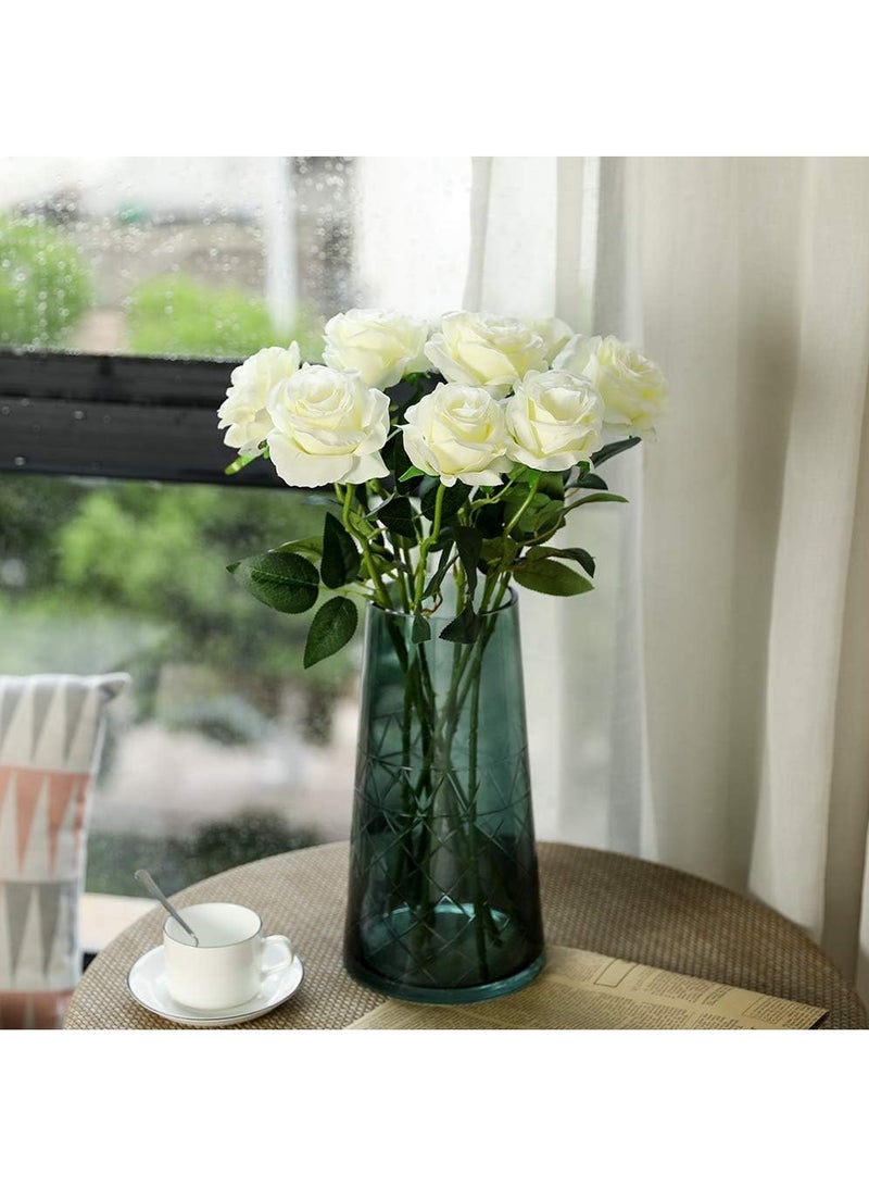 HOME ZONE Artificial Silk Rose Flower Bouquet Lifelike Fake Rose for Wedding Home Party Decoration Event Gift 10pcs (Off White) - Image 2