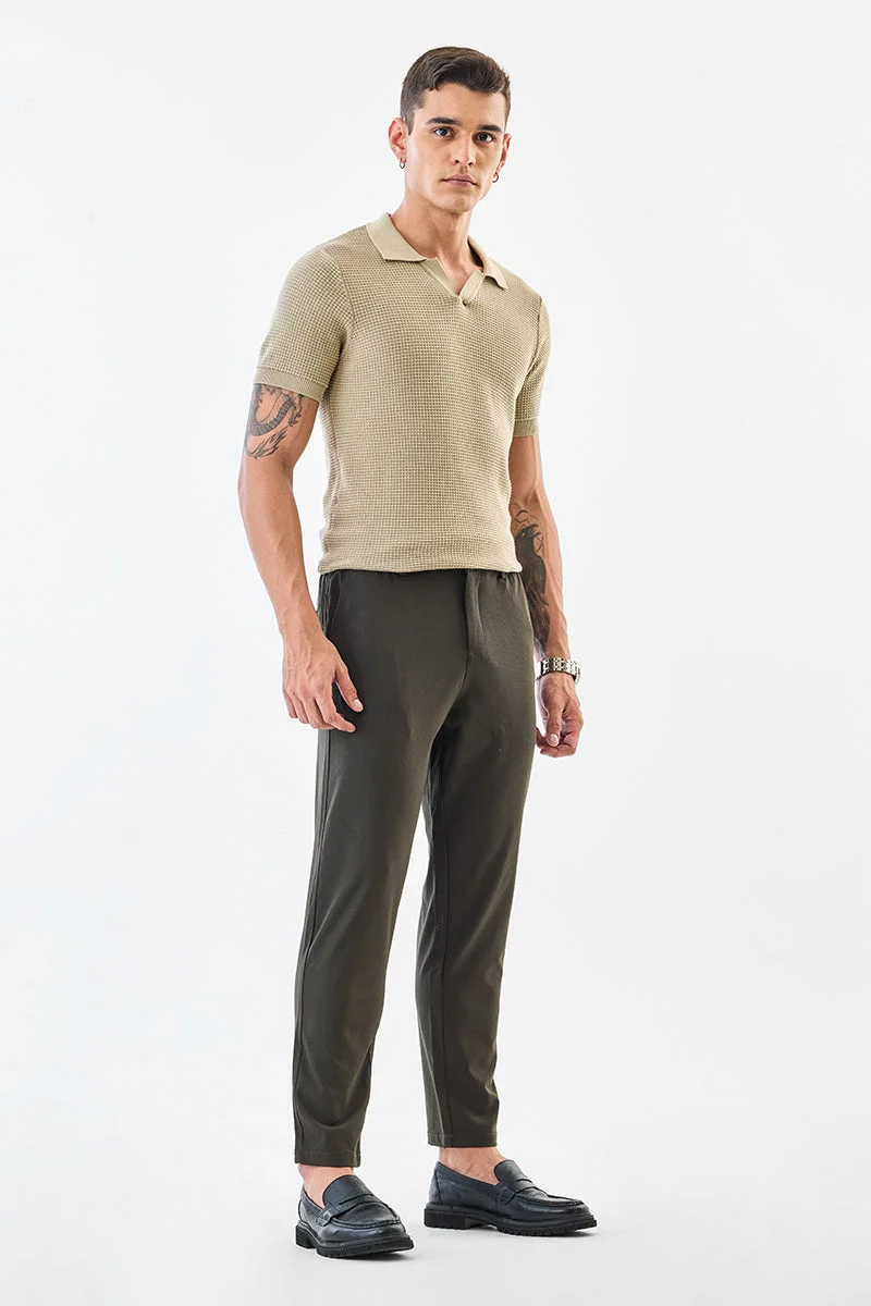 سنيتش Olive Textured Tapered Formal Trousers