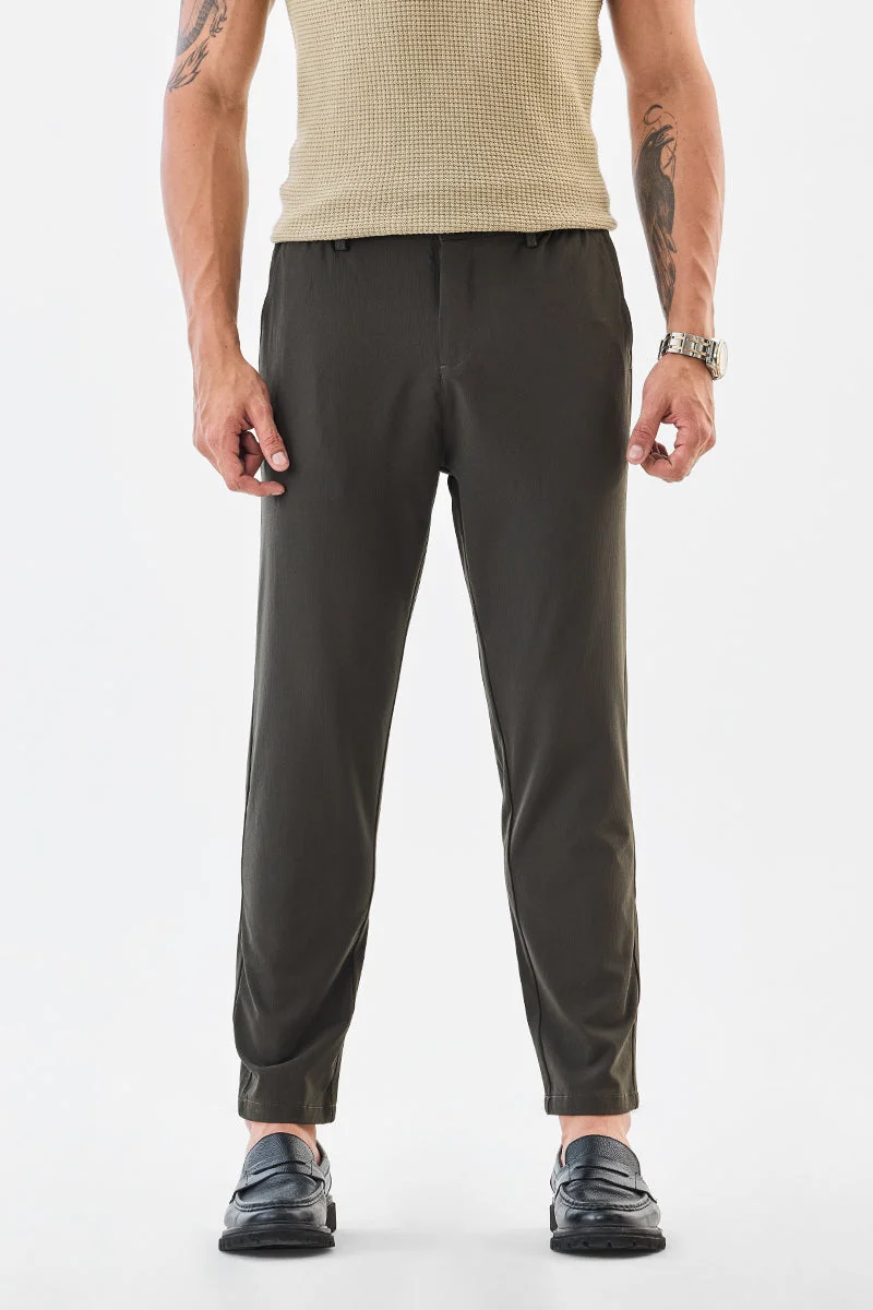 سنيتش Olive Textured Tapered Formal Trousers