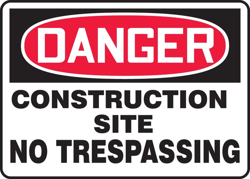 Accuform Mcrt123Va Aluminum Sign  Legend ""Danger Construction Site No Trespassing""  7"" Length X 10"" Width  Red/Black On White