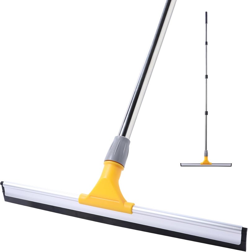 YOCADA 17.7" Floor Squeegee Rubber TPR Blade Scrubber Broom 61.8inch Pole Household Broom for Garage Courtyard Shower Bathroom Floor Marble Glass Tile Water Foam Pet Hair Removal Cleaning - Image 1
