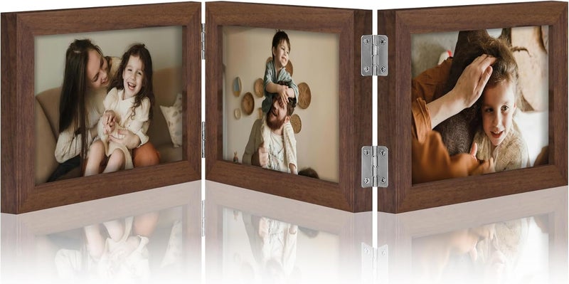 ديكور يو هوم إطار صور مزدوج من decorUhome بمقاس 8x10، عمودي، مصنوع من خشب مصمم خصيصًا، بثلاث طبقات ويحتوي على زجاج بلاستيكي للعرض على سطح الطاولة، لون الخشب: الفضي - Image 1