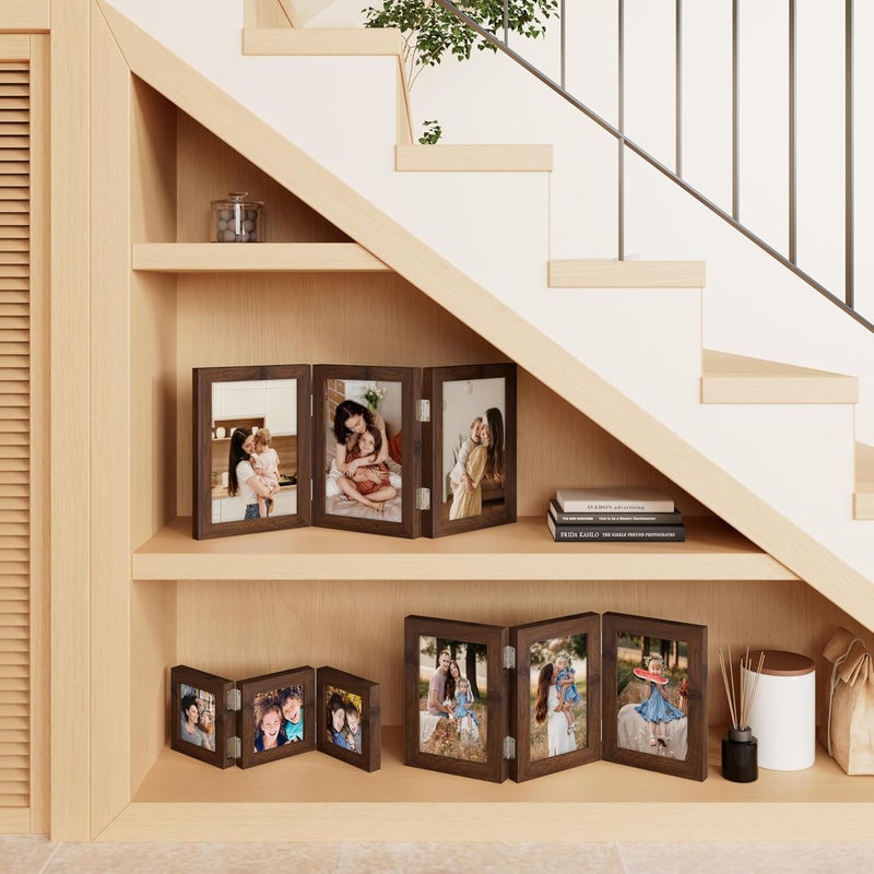 ديكور يو هوم إطار صور مزدوج من decorUhome بمقاس 8x10، عمودي، مصنوع من خشب مصمم خصيصًا، بثلاث طبقات ويحتوي على زجاج بلاستيكي للعرض على سطح الطاولة، لون الخشب: الفضي - Image 5
