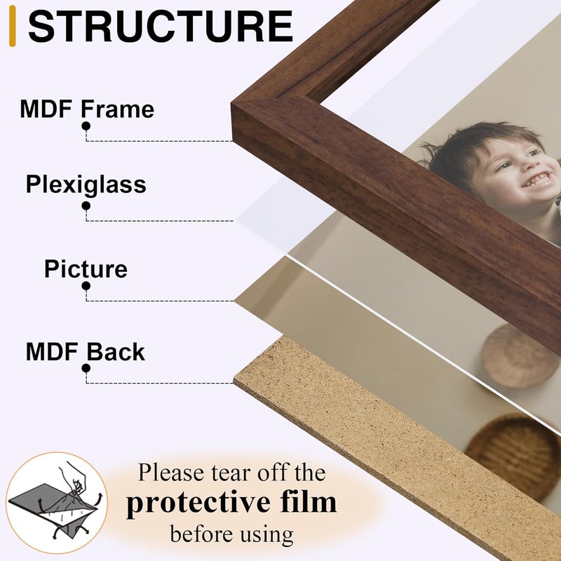 ديكور يو هوم إطار صور مزدوج من decorUhome بمقاس 8x10، عمودي، مصنوع من خشب مصمم خصيصًا، بثلاث طبقات ويحتوي على زجاج بلاستيكي للعرض على سطح الطاولة، لون الخشب: الفضي - Image 2