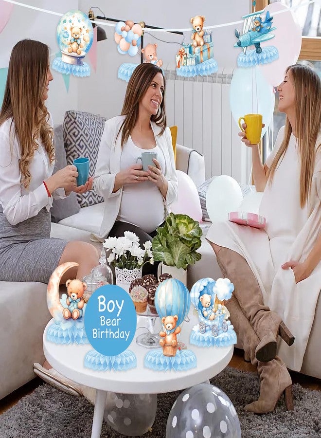 Koeilay 9 Pieces Bear Baby Shower Honeycomb Centerpieces Bear Table Decorations 3D Table Topper Decor for Kids Birthday Gender Reveal Newborn Party Favors Supplies (Blue Bear) - Image 5
