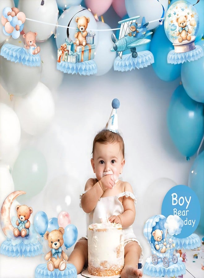 Koeilay 9 Pieces Bear Baby Shower Honeycomb Centerpieces Bear Table Decorations 3D Table Topper Decor for Kids Birthday Gender Reveal Newborn Party Favors Supplies (Blue Bear) - Image 4