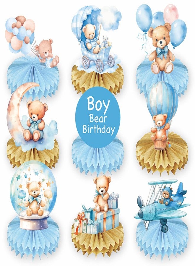 Koeilay 9 Pieces Bear Baby Shower Honeycomb Centerpieces Bear Table Decorations 3D Table Topper Decor for Kids Birthday Gender Reveal Newborn Party Favors Supplies (Blue Bear) - Image 1