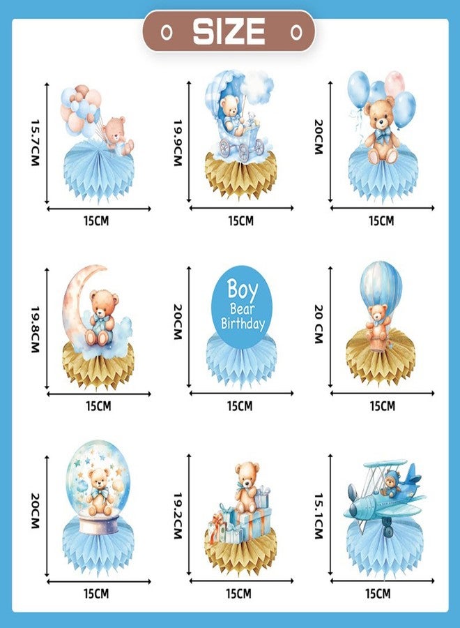 Koeilay 9 Pieces Bear Baby Shower Honeycomb Centerpieces Bear Table Decorations 3D Table Topper Decor for Kids Birthday Gender Reveal Newborn Party Favors Supplies (Blue Bear) - Image 2