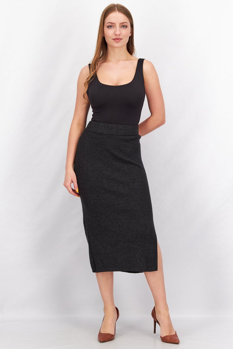 Black Tape Women Trendy Plus Size Textured Midi Sweater Skirt, Dark Charcoal  - Image 4