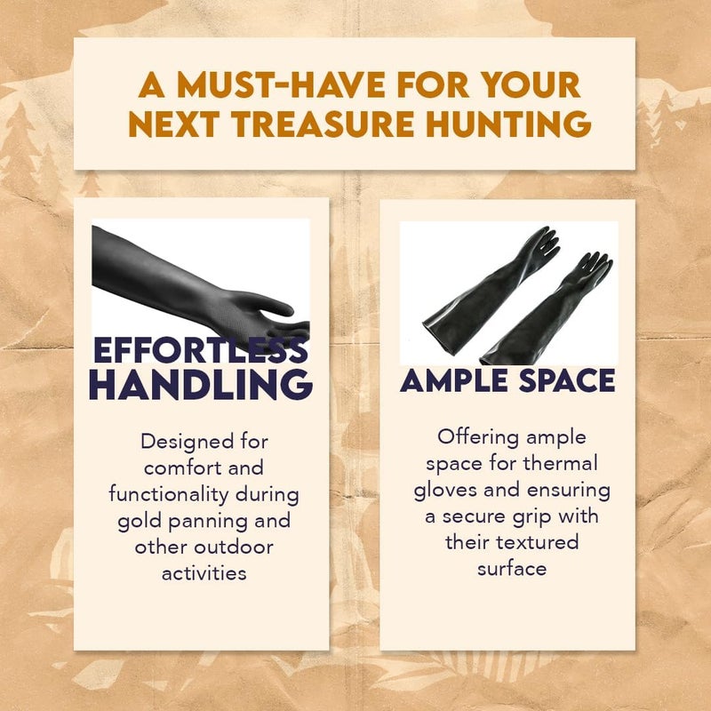 SE 24Inch Prospectors Choice Black Rubber Gloves with Texturized Palm Grip  Large Size for Gold Panning  Fishing GP3RG60 - Image 2