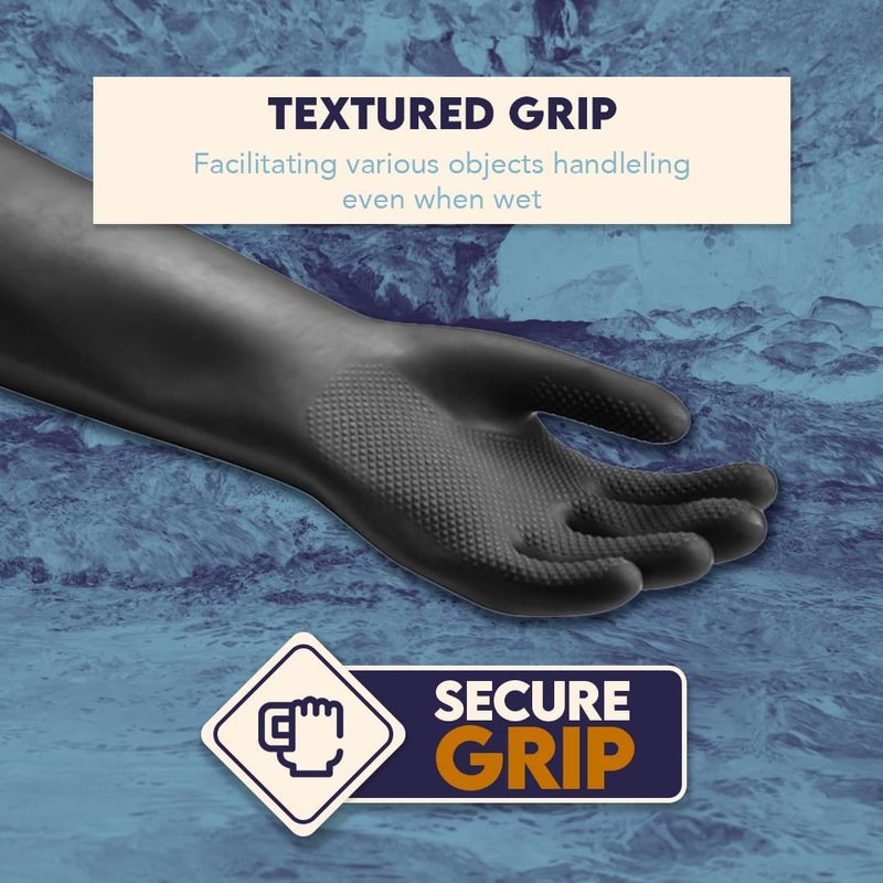 SE 24Inch Prospectors Choice Black Rubber Gloves with Texturized Palm Grip  Large Size for Gold Panning  Fishing GP3RG60 - Image 3