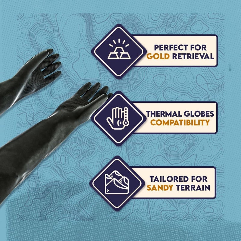 SE 24Inch Prospectors Choice Black Rubber Gloves with Texturized Palm Grip  Large Size for Gold Panning  Fishing GP3RG60 - Image 4