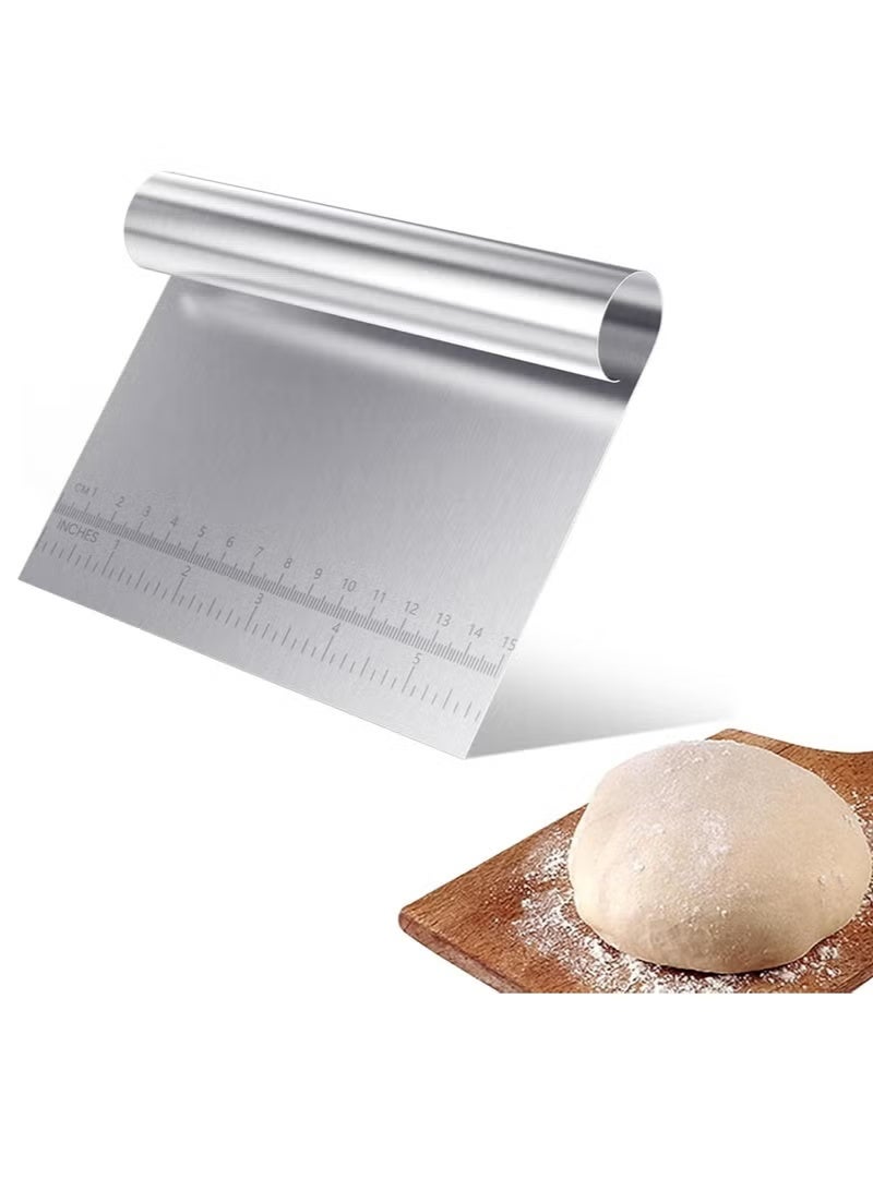 Stainless Steel Dough Scraper and Pastry Cutter with Handle And Measuring Scale Kitchen Bowl Scraper for Pizza, Bread, Baking - Image 1