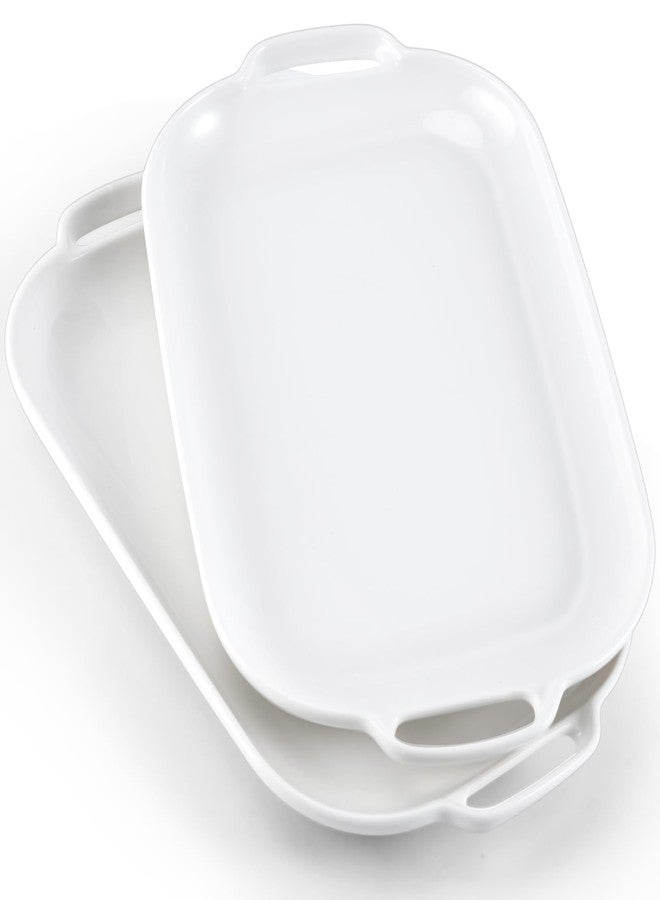 Dyrfolm Ceramic Serving Tray with Handles, 12 Inch Large Platters,Rectangle Serving Platters,Porcelain White Plates for Food, Dessert, Fruit, Party Entertaining, Set of 2 - Image 1