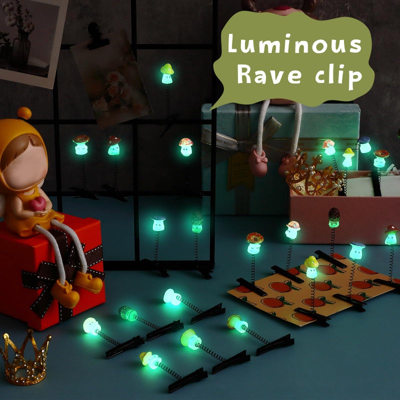 Luinabio 30 Pcs Mini Glow Hair Clips Rave Hair Clips for Women Carnival Music Festival Holiday Party Supplies (Funny Mushroom) - Image 3