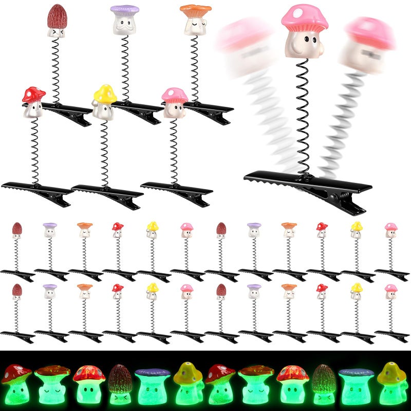 Luinabio 30 Pcs Mini Glow Hair Clips Rave Hair Clips for Women Carnival Music Festival Holiday Party Supplies (Funny Mushroom) - Image 1