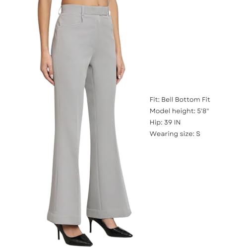 Powersutra Bell Bottom Trouser Pants for Women | Solid Formal Office Wear | Mid Waist | Work Casual Dress | Stretchable Fabric | Grey - Image 5