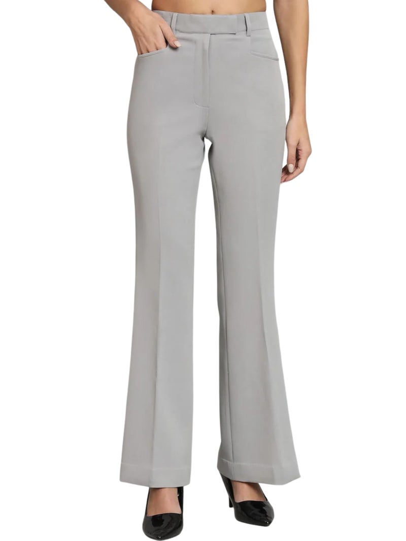 Powersutra Bell Bottom Trouser Pants for Women | Solid Formal Office Wear | Mid Waist | Work Casual Dress | Stretchable Fabric | Grey - Image 1