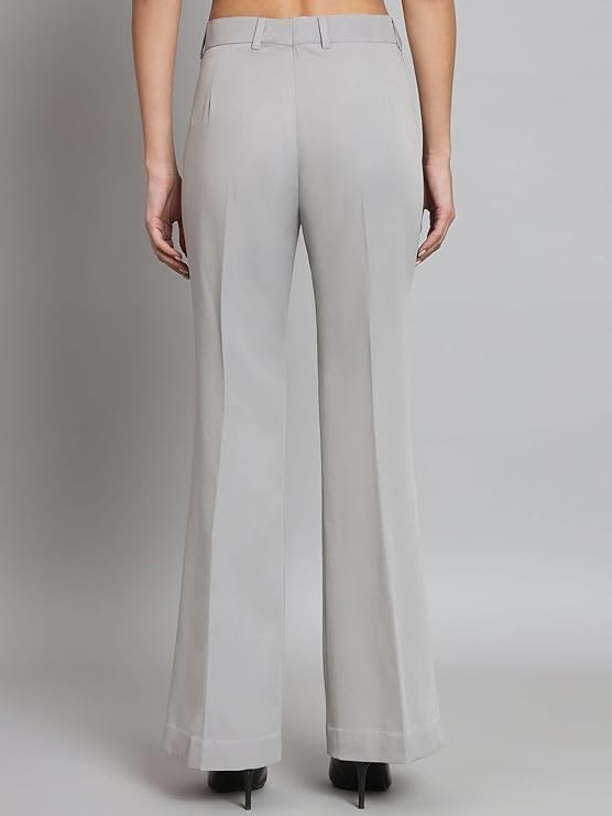 Powersutra Bell Bottom Trouser Pants for Women | Solid Formal Office Wear | Mid Waist | Work Casual Dress | Stretchable Fabric | Grey - Image 2