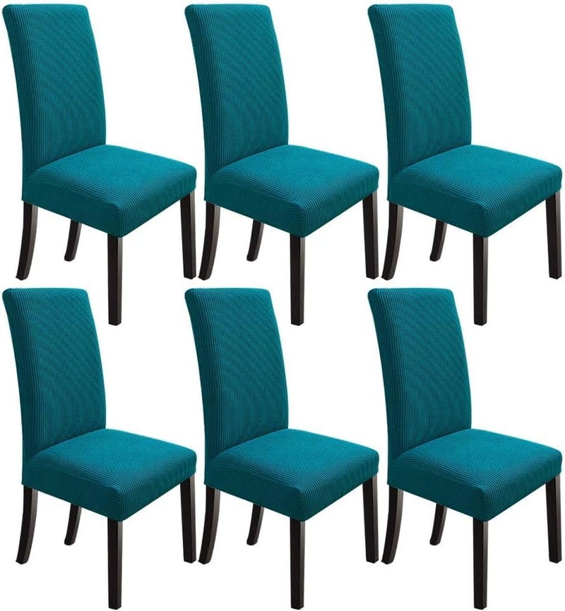NeoGenius Premium Elegant Dining Room Chair Covers, Slipcovers Set of 6, Spandex Super Fit Stretch Removable Washable Chair Covers, Protector -for Dining Room (Dining Chair Covers_Peackock Green, 6) - Image 1
