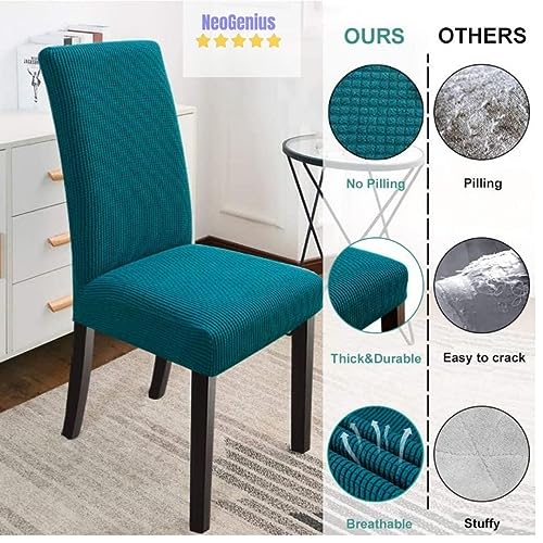 NeoGenius Premium Elegant Dining Room Chair Covers, Slipcovers Set of 6, Spandex Super Fit Stretch Removable Washable Chair Covers, Protector -for Dining Room (Dining Chair Covers_Peackock Green, 6) - Image 4