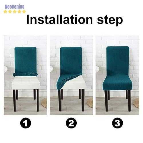NeoGenius Premium Elegant Dining Room Chair Covers, Slipcovers Set of 6, Spandex Super Fit Stretch Removable Washable Chair Covers, Protector -for Dining Room (Dining Chair Covers_Peackock Green, 6) - Image 5